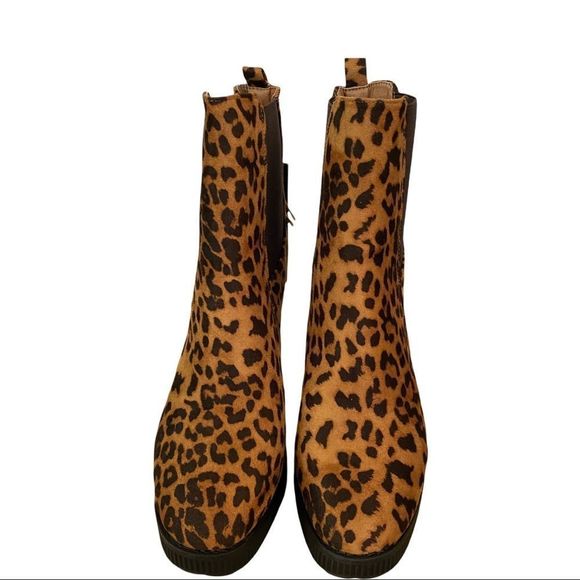 Seven7 Munich leopard print platform boots chunky heel size 9 tan/brown NWT - Picture 3 of 6